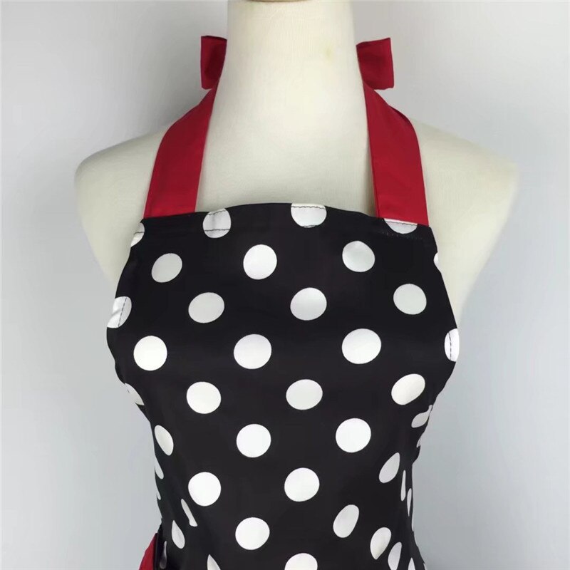 Tablier jupe à pois avec poches, noir, mignon, drôle, rétro, en coton, pour la cuisine, pour femme et fille