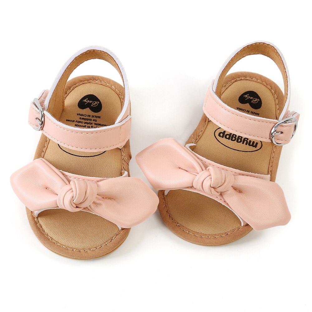 Summer Infant Baby Girls Sandals Casual Bowknot Beach Garden Shoes Anti-Slip PU Leather Flat with First Walking Shoes 0-18M