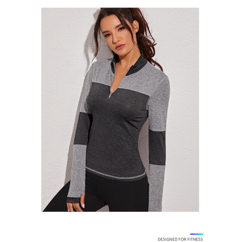 Women outdoor splicing half zipper running jacket stand collar Sweatshirt tight yoga fitness training breathable clothin