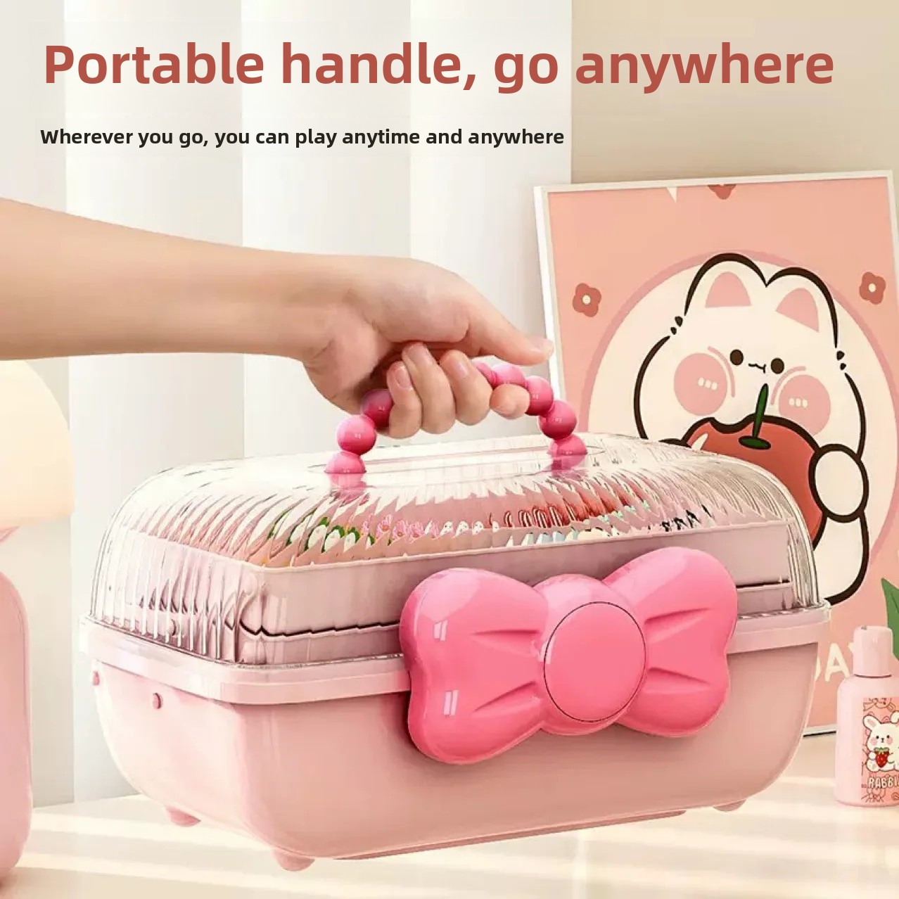 Large Capacity Hair Accessories Storage Box Transparent Cover Necklace Organizer Desktop Children's Hair Accessories Organizer