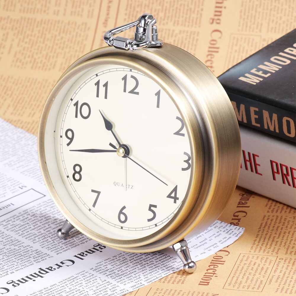 Metal Alarm Clock Roman Numerals Table Bedside Silent Alarm Clock Sweep Seconds Alarm Clock