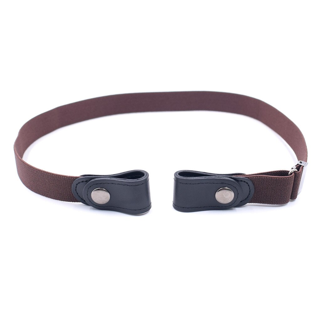 PU leather belt without buckle elastic invisible elastic belt Women /Men Children jeans belts no raised trouble: Brown 