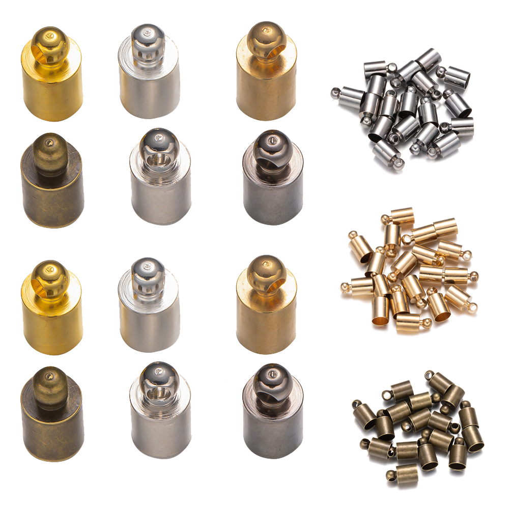 50Pcs/Lot 2-10mm Round Tassel Leather Cord End Crimp Caps Beads DIY Jewelry Making Bracelet Necklace Leather Cord Connectors