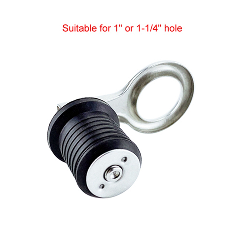 2 Pcs 1-1/4-Inch Marine Stainless Steel Handle Rubber Drain Plug Boat Plug Snap Tight Flip Style Hull Seawall Boat Accessories