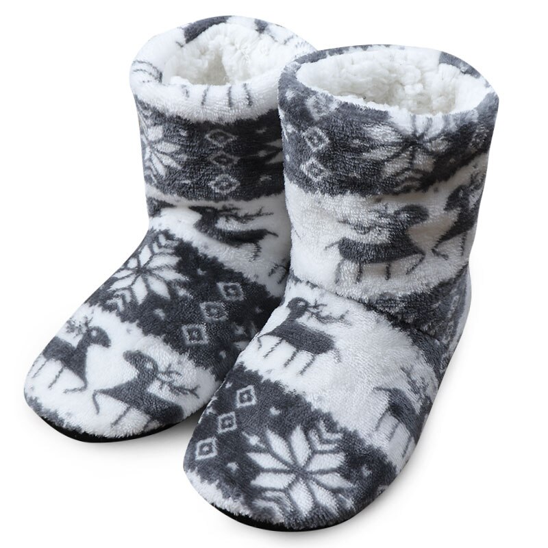 Hause Hausschuhe Frauen Winter Boden Schuhe Weihnachten Elch drinnen Socken Schuhe Warme Pelz Rutschen Damen Plüsch Hausschuhe Pantoffels Damen: grau / 27cm (39-41)
