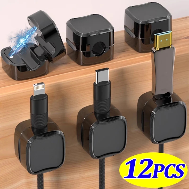 Soporte de Cable con Clip magnético, organizador de Cable adhesivo, enrollador de línea de carga USB para oficina, escritorio y hogar