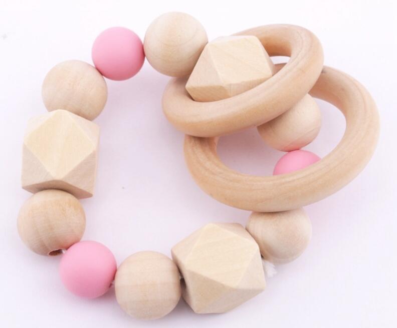 DIY Houten Bijtring Armband Food Grade Materialen Houten Kralen Tandjes Sieraden Babybedje Speelgoed Verpleging Armband Food Grade Bijtring: Pink