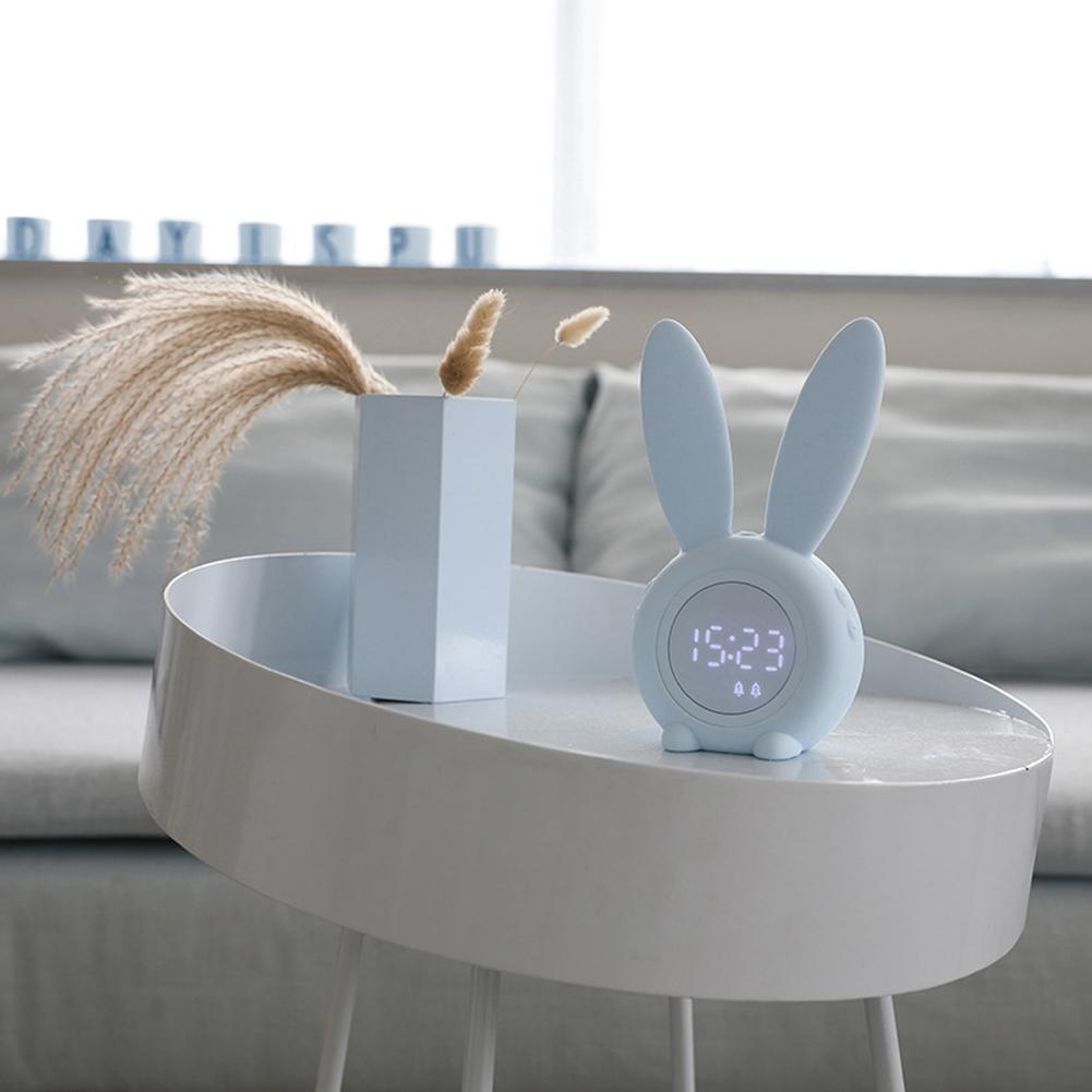Reloj despertador de conejito de dibujos animados para niños, reloj despertador para dormir, luz nocturna recargable con Control de 6 opiniones, temporizador de sueño con termómetro Digital