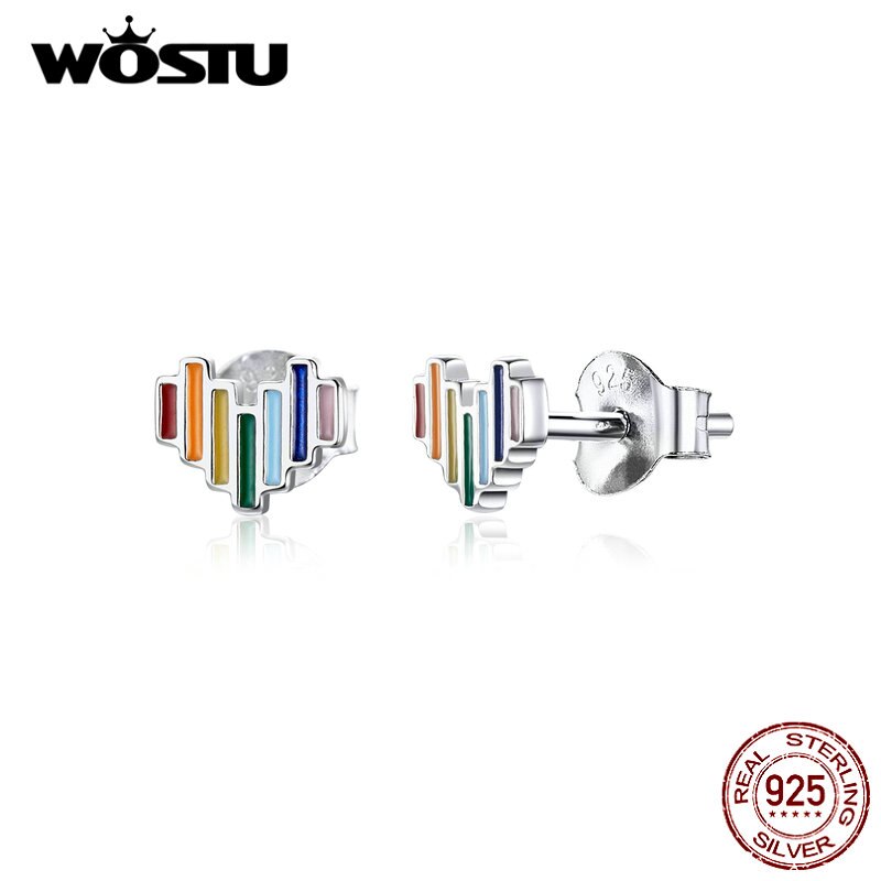 WOSTU Arco Iris aretes de tachuela de amor de de gota de cristal de Plata de Ley 925 de de plata de pendientes para el de las mujeres joyería fina: BKE787