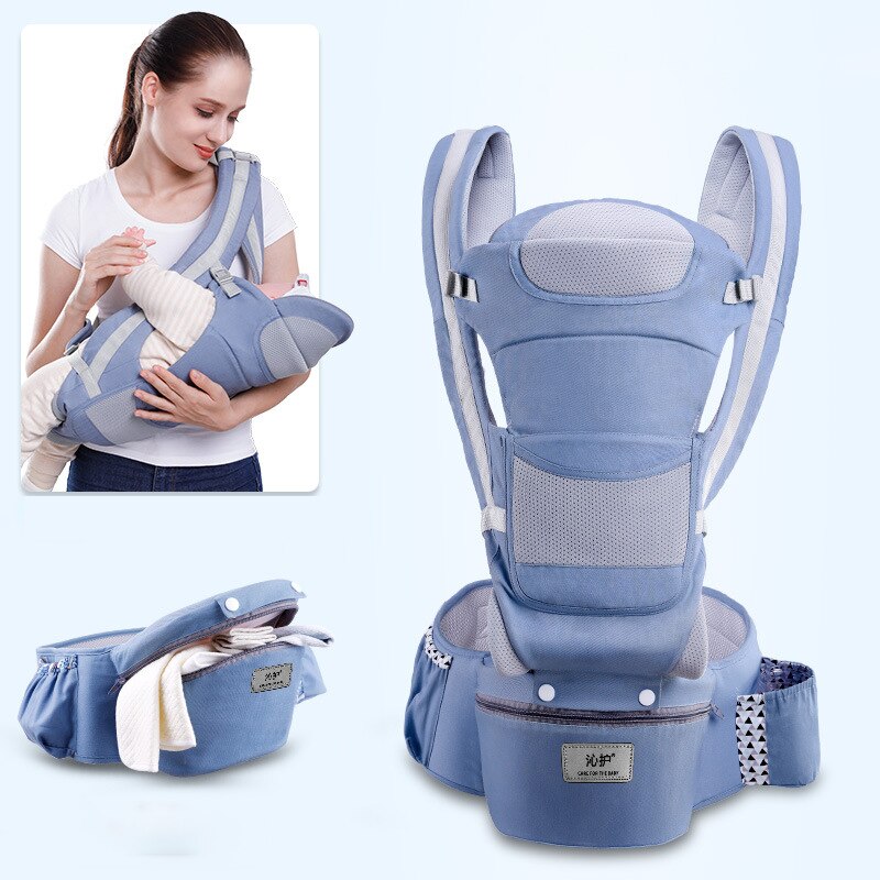 0-48 Month Ergonomic Baby Carrier Infant Baby Hipseat Carrier 3 In 1 Front Facing Ergonomic Kangaroo Baby Wrap Sling: Cowboy Blue seasons