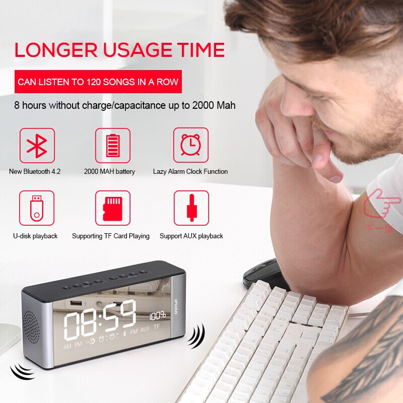 IFKOO D3 Mini Altavoz Bluetooth despertador teléfono inalámbrico ordenador portátil LED espejo coche USB portátil Subwoofer