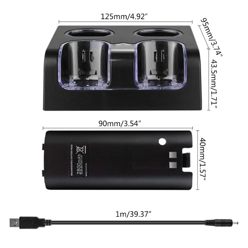 4 In 1 Led Afstandsbediening Opladen Dock Station + 4X2800Mah Batterij Usb Kabel Voor Wii/wii U