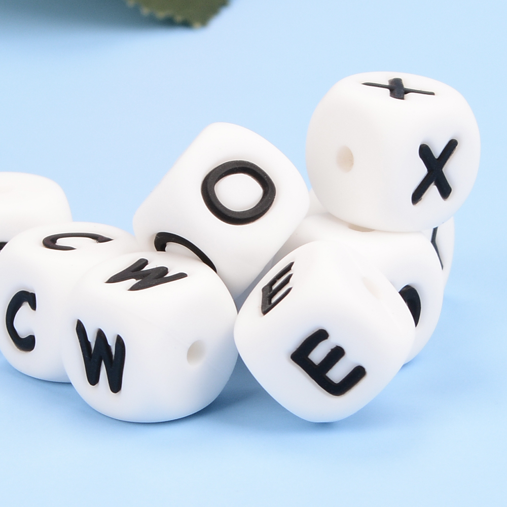 LOFCA 12mm 100 stuks Siliconen Letter Kralen Alfabet Tandjes Kralen Bijtring Engelse Letters Food Grade Baby Verpleging voor tandjes