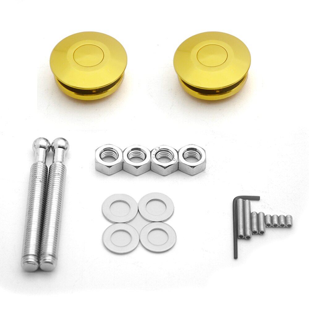 Universal Push Button Billet Hood Pins Lock Clip Kit Engine Bonnets Lock Aluminum Car Quick Latch: Gold