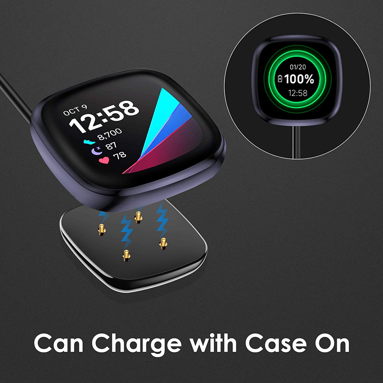 2- pack 1m laddare kompatibel med fitbit versa 3 smart watch usb laddningskabel adapter för fitbit sense ersättningstillbehör