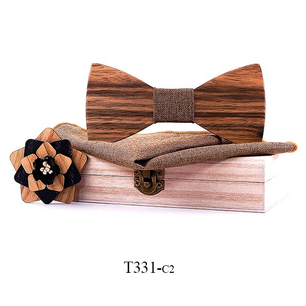 Pajarita de madera Natural de Original para hombre, broche exquisito hecho a mano, conjunto de caja de de madera para boda: T331-C2