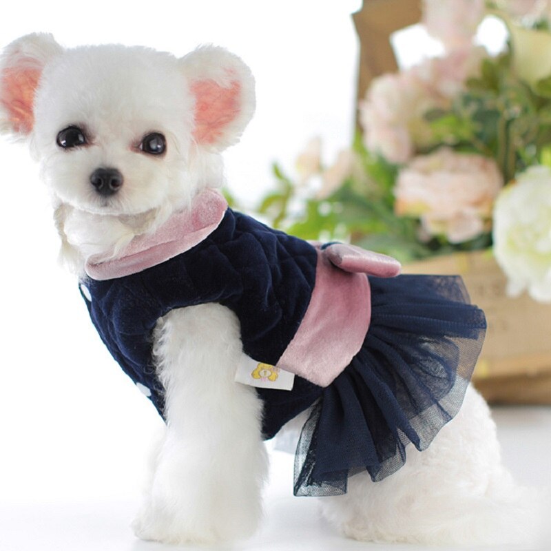 Herfst Prinses Hond Jurk Puppy Rok Tule Strik Bulldog Teddy Luxe Fleece Warme Kleren