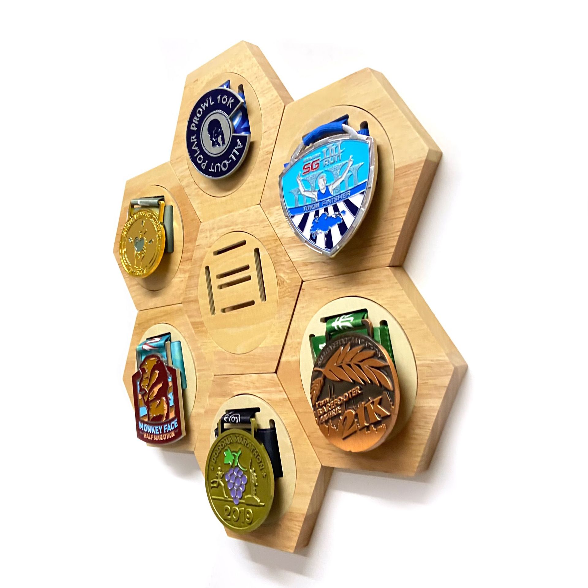 Houten Hexagon Honingraat Gecombineerd Medaille Display Rack Zeshoekige Plank Hout Medaille Hanger Minimalistische Decor