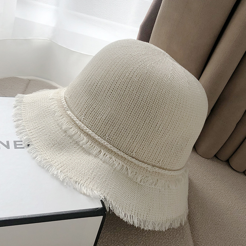 Cappelli a secchiello per donna nappe Cappello da pescatore Vintage ▾ lavorato a maglia sottile Cappellini Panama estivi per donna Cappellino parasole semplice e traspirante: Avorio