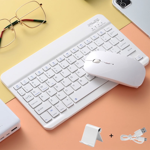 For iPad Bluetooth Keyboard Pro 11 Wireless Mini kawaii pink Keyboard and Mouse For Samsung Xiaomi blue iPad Keyboard Mouses: White with mouse