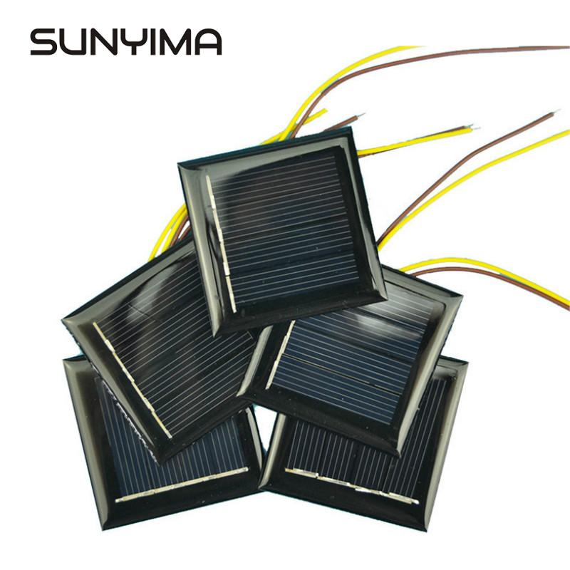 Sunyima 10Pcs Diy Zonnepanelen Fotovoltaïsche Zonnecellen Met 15 Cm Draden Power Charger Solars Epoxy Plaat 54X54 Mm 2V 130MA