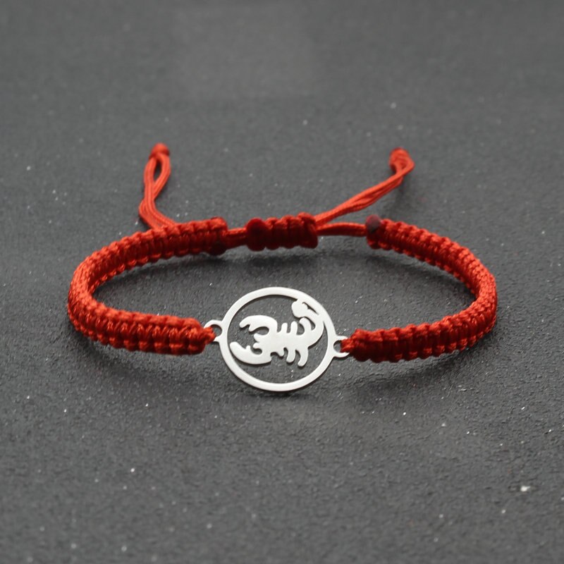 Pulsera de acero inoxidable para hombre, brazalete de escorpión, cadena de cuerda ajustable trenzada hecha a mano, de amistad: Red