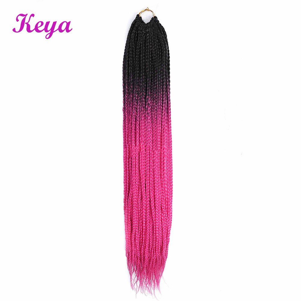 Crochet Box Braids 24 Inch Heat Resistant Fiber 24 Strands Synthetic Crochet Hair Extensions Ombre Pink Hair Blue Box Braids