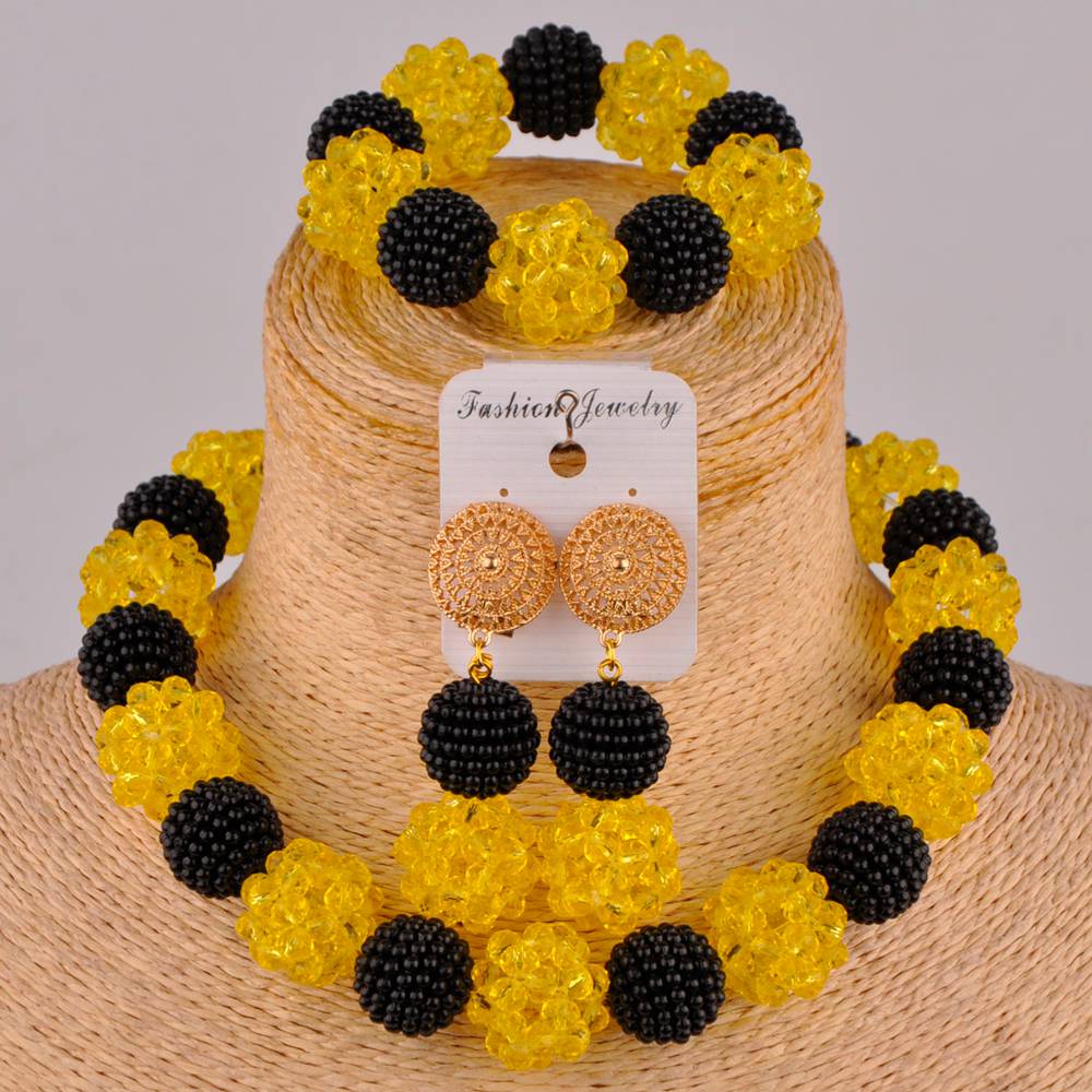 Royal Blue and Yelow African Beads Jewelry Set: Black Yellow