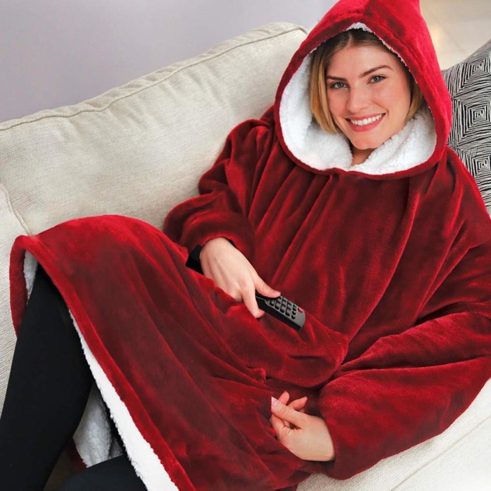 Übergroßen Hoodie Decke Mit Ärmeln Sweatshirt Plaid Winter Vlies Hoody Frauen Tasche Weibliche Mit Kapuze Schweiß Übergröße Femme
