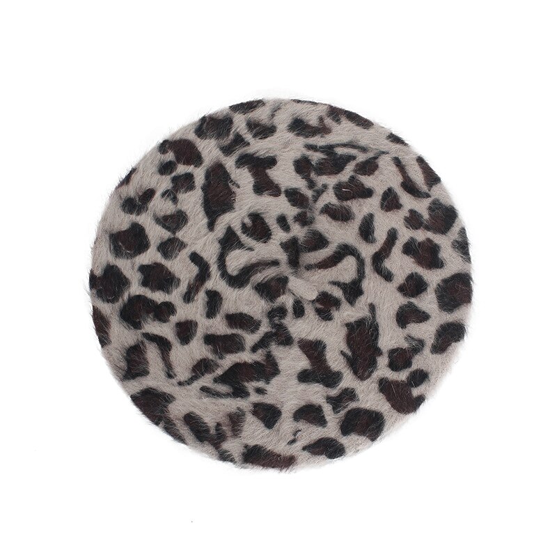 Kvinnor faux leopard baskertryck vinterhatt röd flicka konstnär brun fransk hatt ull kashmir vår kvinnlig vintage platt keps