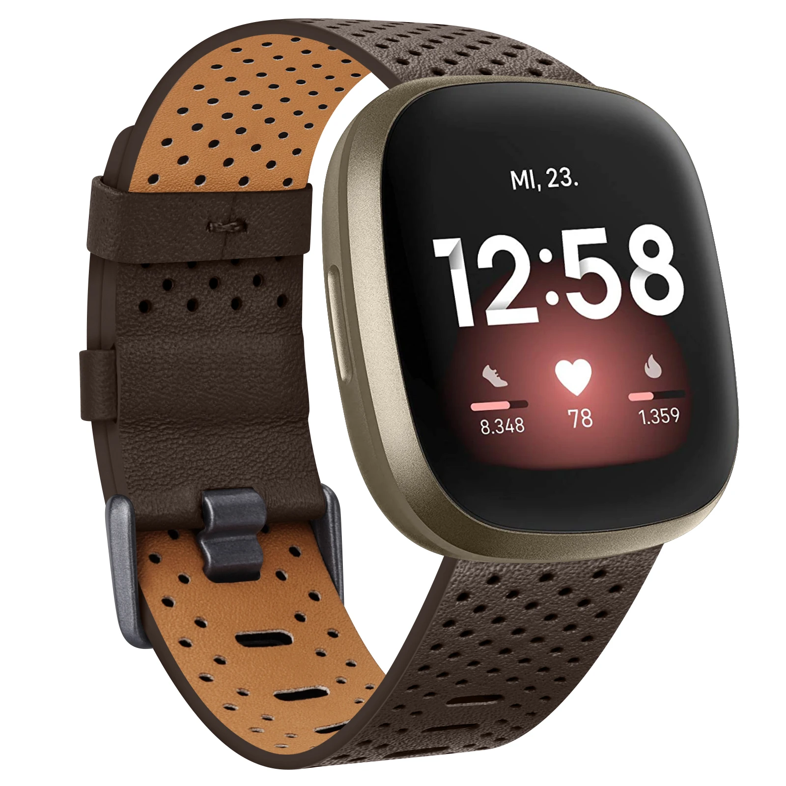 Correa de cuero transpirable de lujo para Fitbit Versa 3 Sense, pulsera de repuesto para reloj inteligente Fitbit Sense: L / White black