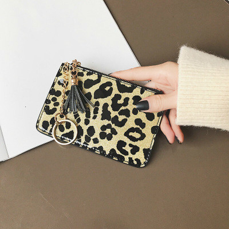 Leopard læder kvinders tegnebøger pu lynlås pung damer tegnebog kobling multi card taske