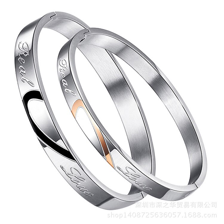 Amor real casal pulseiras de jóias de aço inoxidável encantos amantes presente metade coração quebra-cabeça pulseira jóias de casamento
