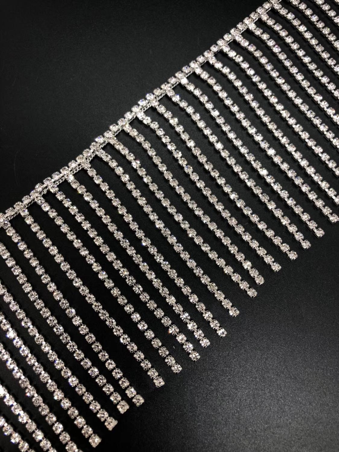 Adornos de diamantes de imitación de cadena de cristal plateado para ropa, adornos de costura para vestidos de novia, decoración de de boda, 8cm x 1 yardas