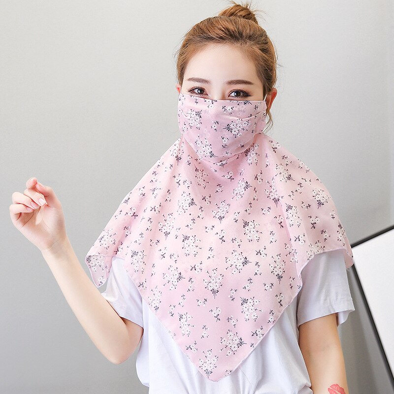 Lente Zomer Masker Zonnebrandcrème Plus Bloemen Maskers Outdoor Vrouwen Stofdicht Hals Bescherming Riding Zijden Sjaal Maskers
