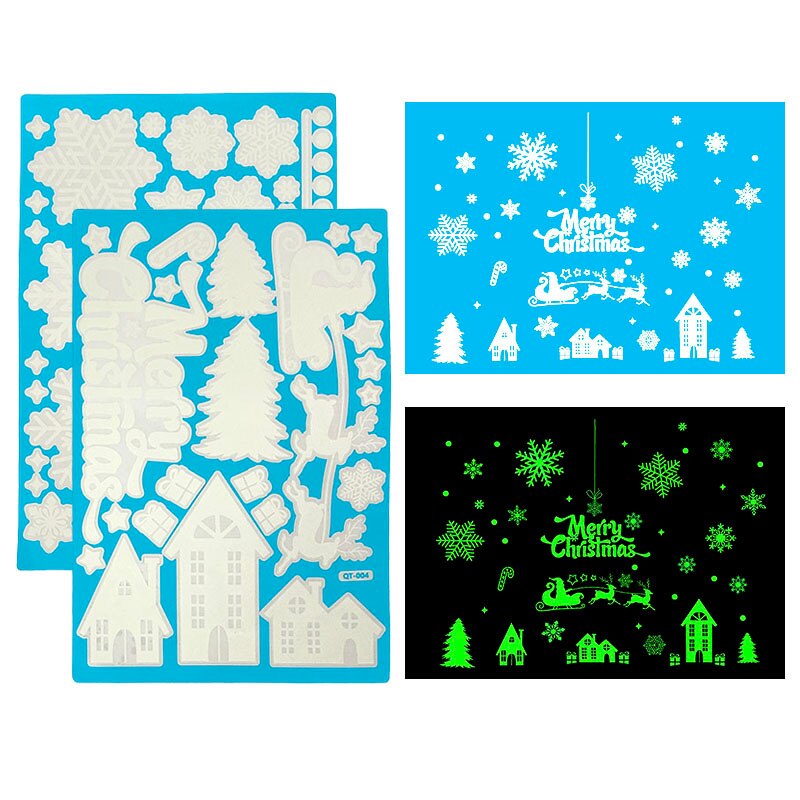 2 Sheets Glowing Christmas Window Decal Sticker PVC Snowflake Merry Christmas Letter Decal for Kids Room School Xmas Decor: G02