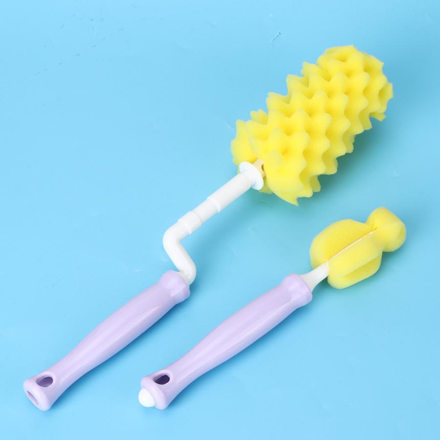2 teile/satz Schwamm Baby Milch Flasche Reinigung Pinsel 360 Grad Griff Flasche Pinsel Reiniger Pinsel Tool Kit Flasche Accesssory