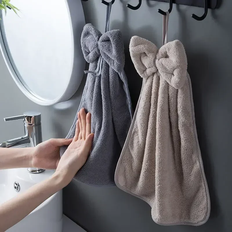 Toallas de mano con lazo para cocina, baño, terciopelo Coral, microfibra, paños de limpieza absorbentes suaves de secado rápido, toalla de felpa para Sauna para el hogar