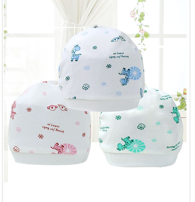 Soft Comfortable Cotton Baby Hats Random Cartoon Pattern Double Layer Cotton Baby Caps Sleep Caps for Baby Girls Boys
