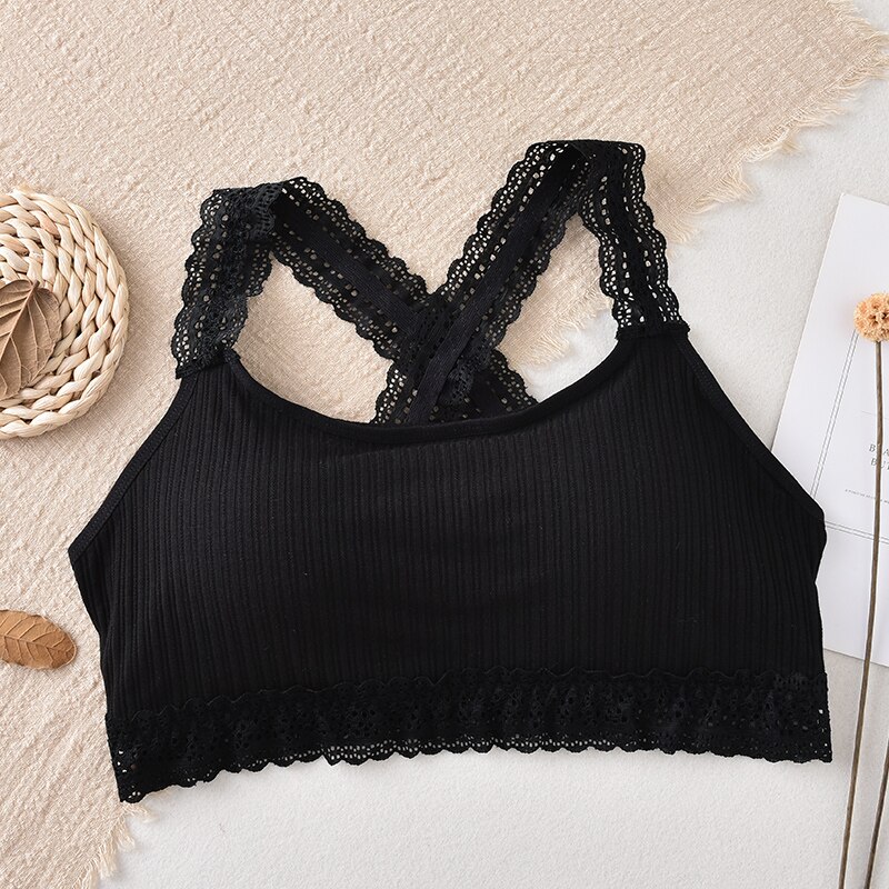 Bra Intimates Sexy Women White Lace Lingerie Femme Seamless Wireless Bralette Brassiere Crop Top Push Up Bras For Women B0165: Black