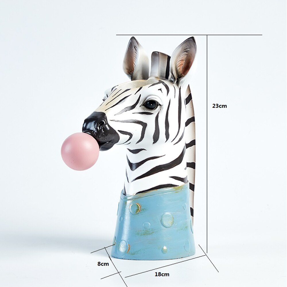 Resin Cartoon Animal Head Vase Flower Pot Bubble Gum Zebra Giraffe Panda Deer Bunny Bear Animal Crafts Decoration: Red