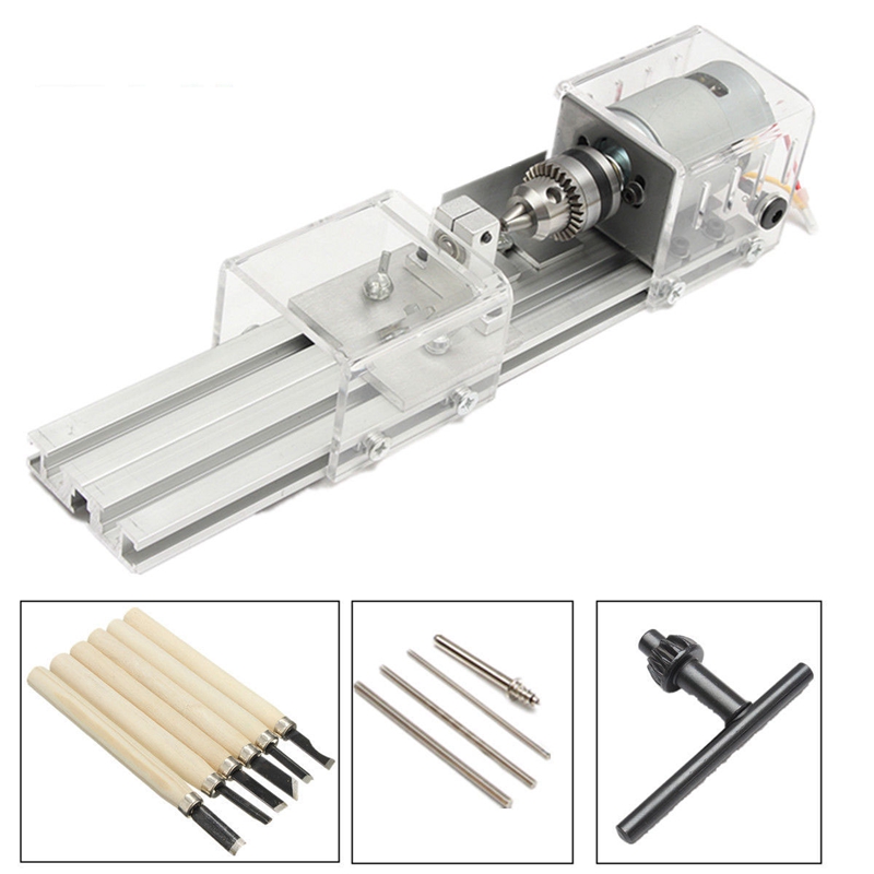 100W di Cnc mini Tornio Macchine Utensili Fai Da Te La Lavorazione Del Legno Tornio di Legno Fresatura Macchine per La Frantumazione di Lucidatura Perle Trapano rotante attrezzo impostato kit