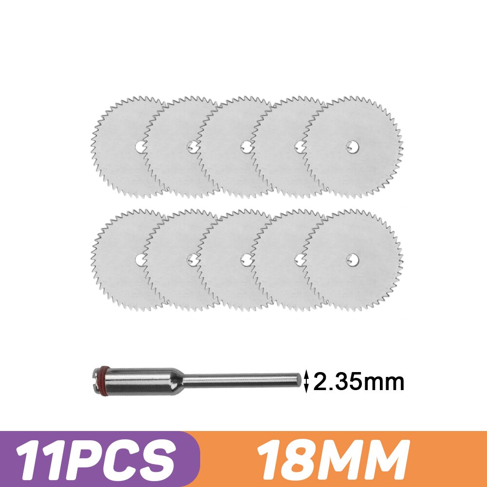 Stainless Steel Slice Metal Mini Circular Saw Blade Set with Mandrel Wood Cutting Disc for Dremel Rotary Tools Wood Cutter Wheel: 11 PCS 18MM Set