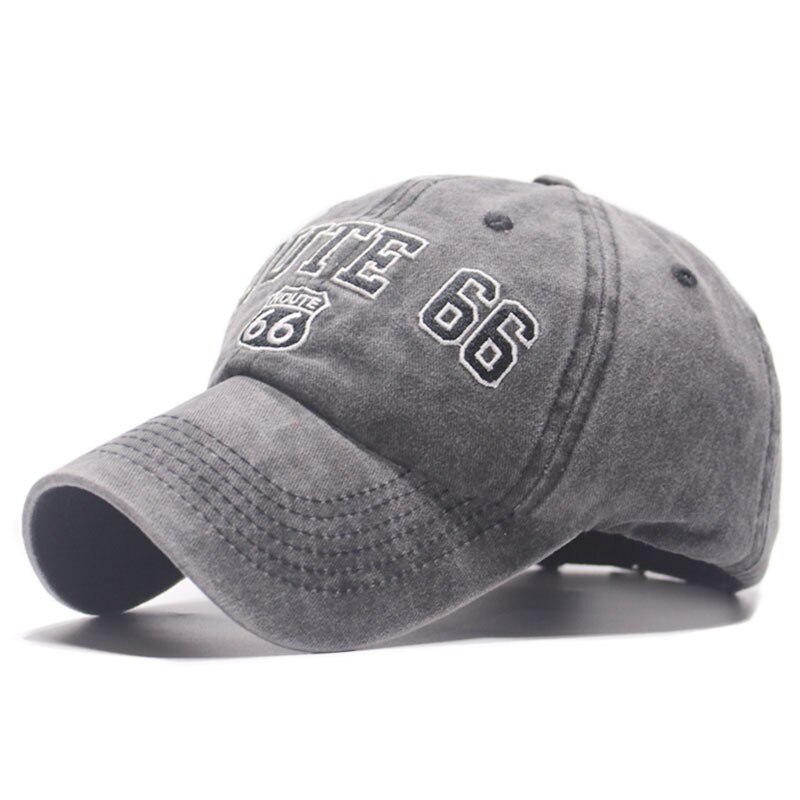 bomull brev rute 66 retro baseballcaps europeisk og amerikansk stil vasket denimcaps: Grå