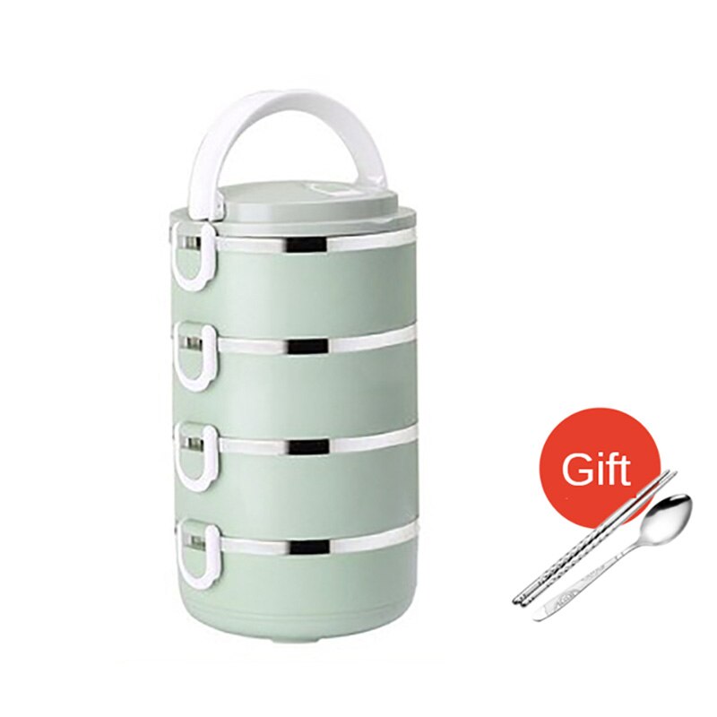 Microwave Stainless Steel Thermal Lunch Box Food Storage Box Travel Picnic Leakproof Lunch Box Students Work Adult Lunch Box: Green 4 Layer