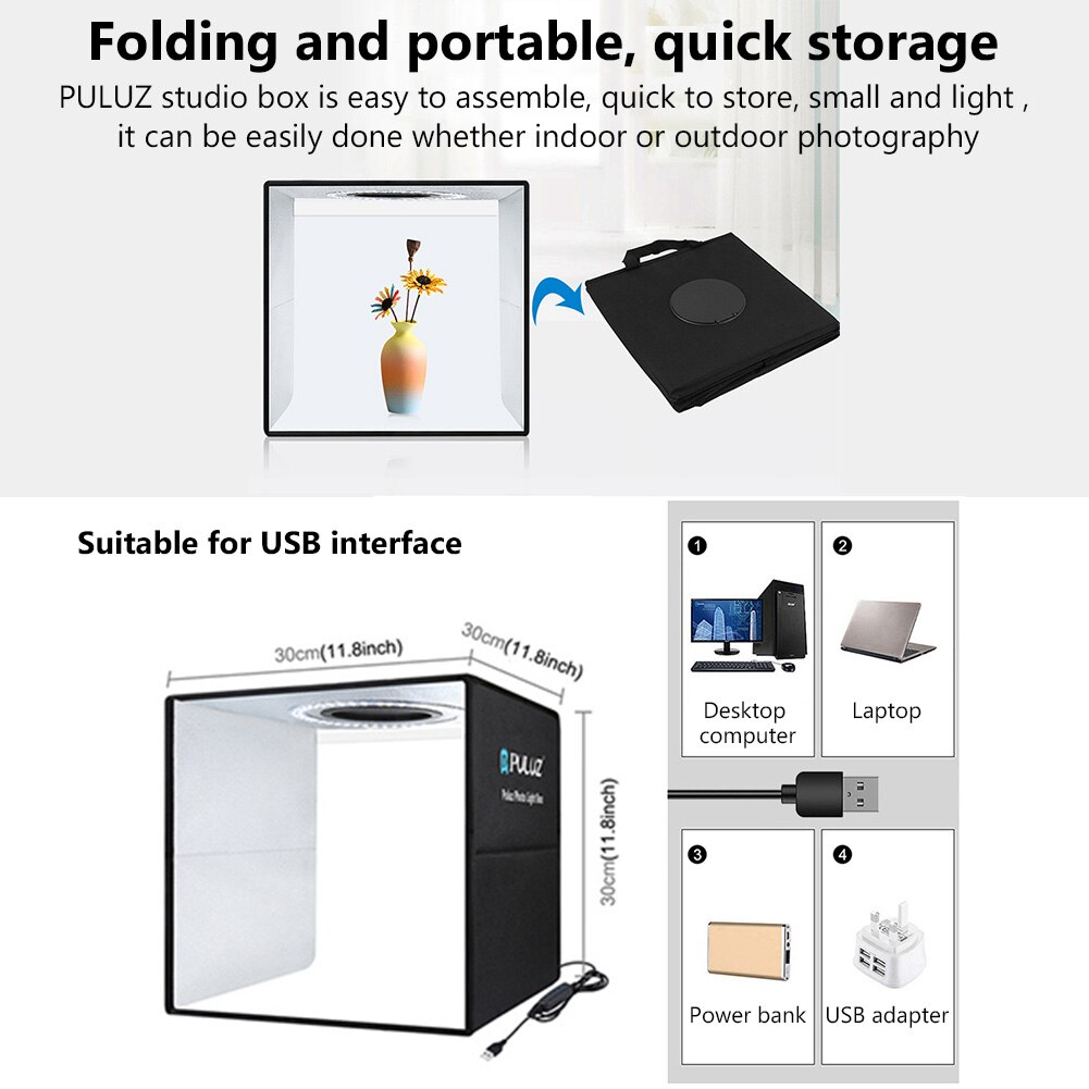 Puluz Photo Studio Lightbox Portable Photography Lighting Box Ring Led Softbox Shooting Tent Box Kit 6 Colors Backdrops Photobox