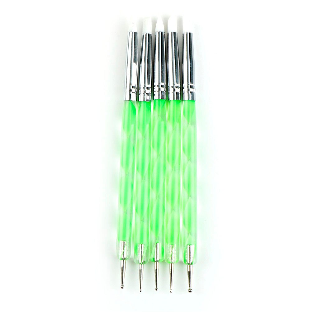 AACAR 5pc Double Head Pick Rhinestone Manicure Tool Nail Art Silicone Dotting Pen Brush Sculpture Emboss Carving Shaping Paint: Green