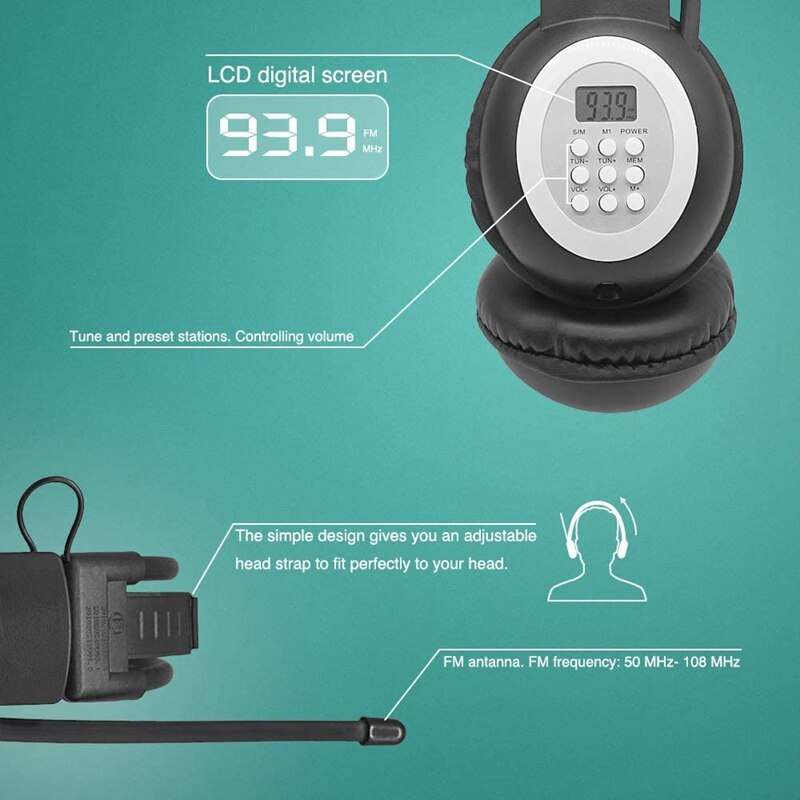 Portable Personal FM Radio Headphones , Wireless Headset with Radio Built in for Walking, Jogging, Daily Work