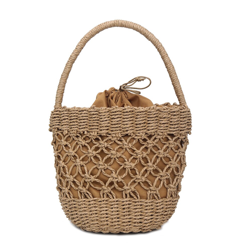 Women Handbag Handmade Straw Woven Tote Large Capacity Summer Beach Shoulder Bag Party Best -WT: Khaki