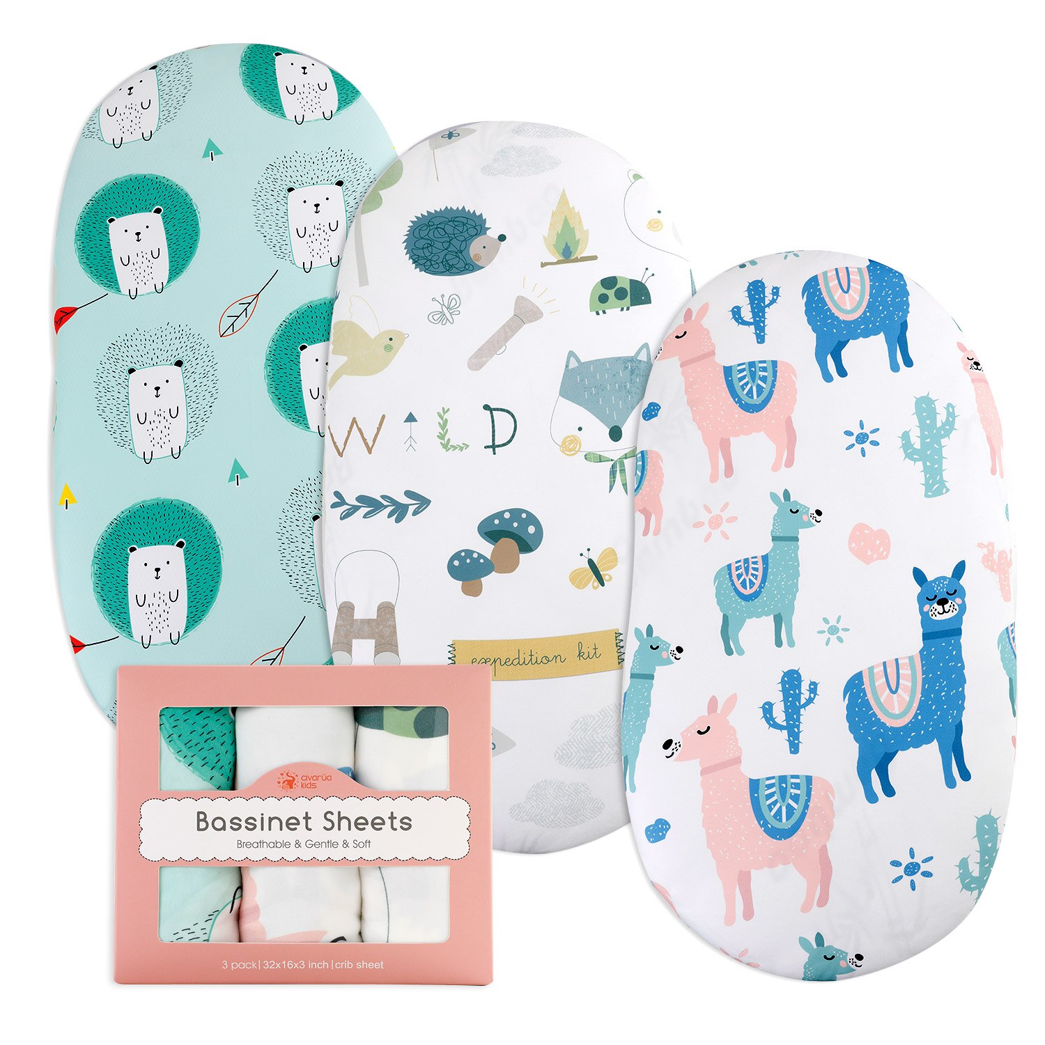 Baby-korbwiege Blatt einstellen-3 Pack Ultra Weiche dehnbar Wiege Blätter, passen für Stubenwagen Matratze Pad Abdeckung, unisex Jungen &Ampere; Mädchen: BS0006